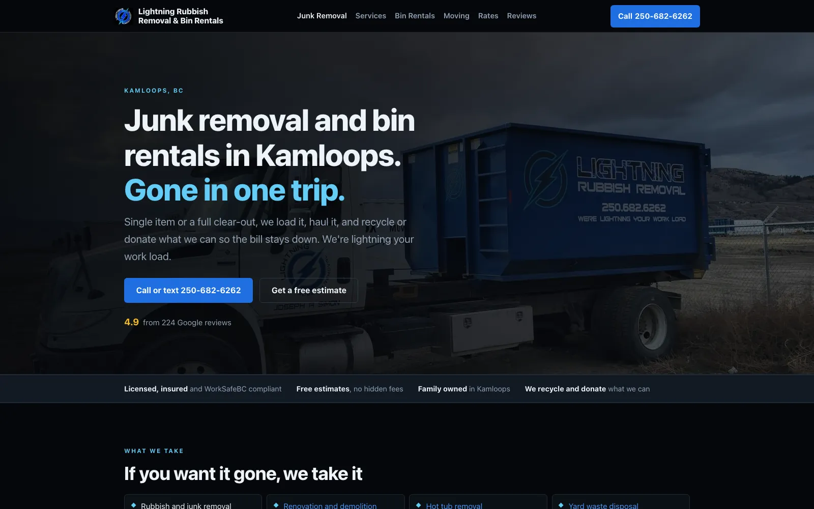Lightning Rubbish Removal website after the rebuild