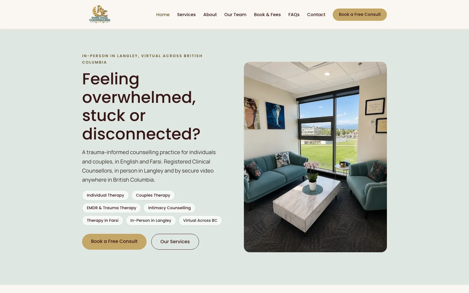 Roma Villa Counselling homepage after the rebuild